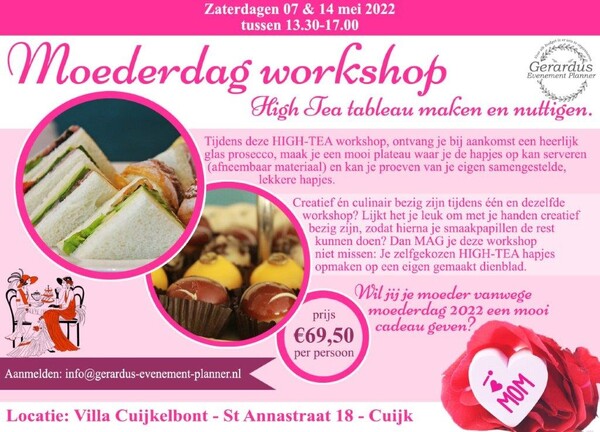 Moederdag-workshop: HIGH-TEA tableau maken en nuttigen.