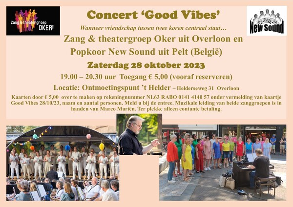 Concert ‘Good Vibes’ op 28 oktober in ’t Helder Overloon